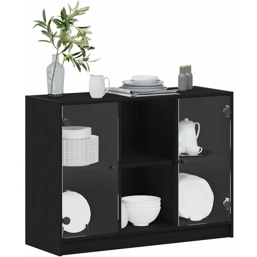 Sideboard mit den Massen 102 x 37 x 75.5 cm in Schwarz und Eichenbraun
