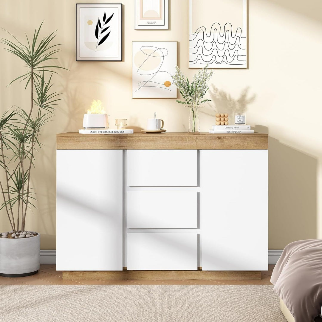 Sideboard in Weiss und Naturbraun mit 2 Tueren