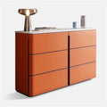 Hochschrank in Orange mit Schubladen
