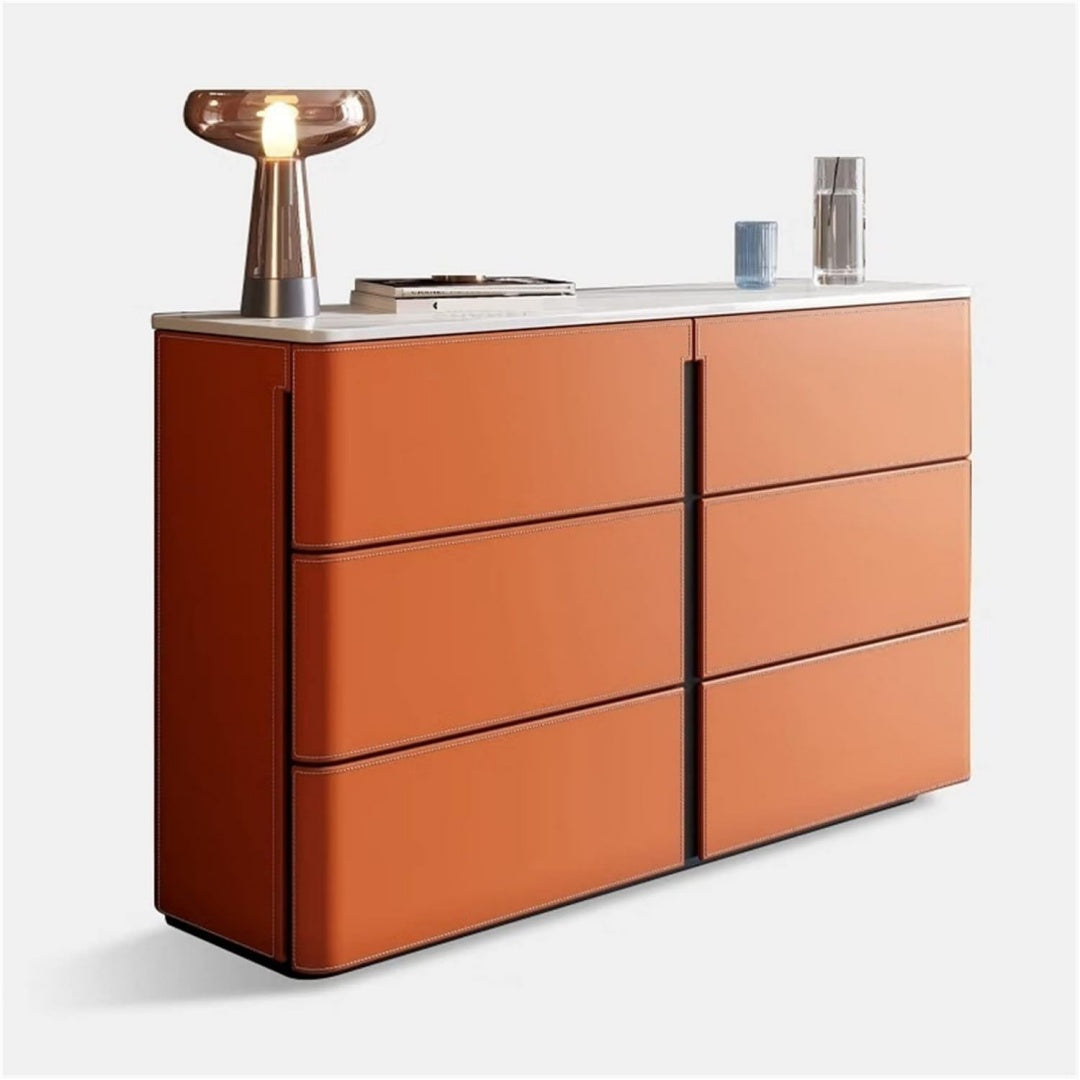 Hochschrank in Orange mit Schubladen