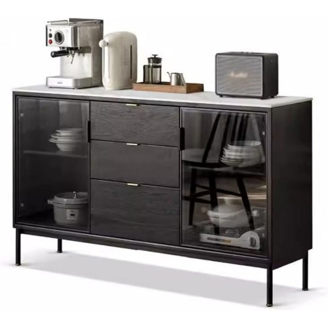 Sideboard in Schwarz und Eichenbraun mit Holzoptik