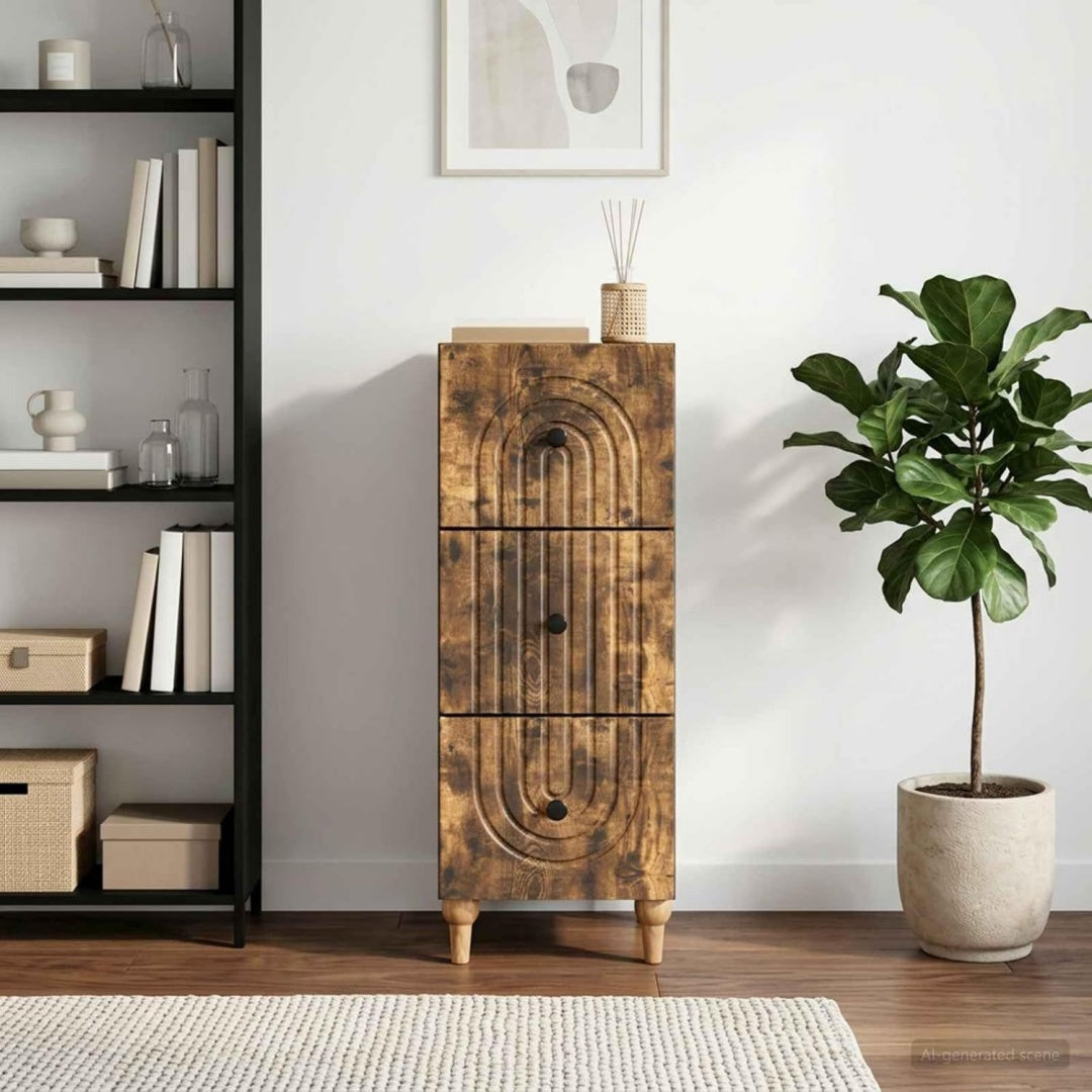 3 Schubladen an dem Sideboard mit 33 x 34.5 x 90 cm