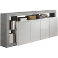 Sideboard in Weiss und Betongrau mit 4 Tueren
