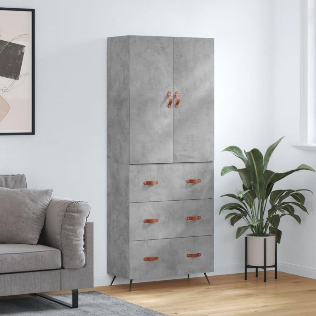 Geschlossener Stauraum an dem Hochschrank mit den Massen 69.5 x 34 x 180 cm in Betongrau
