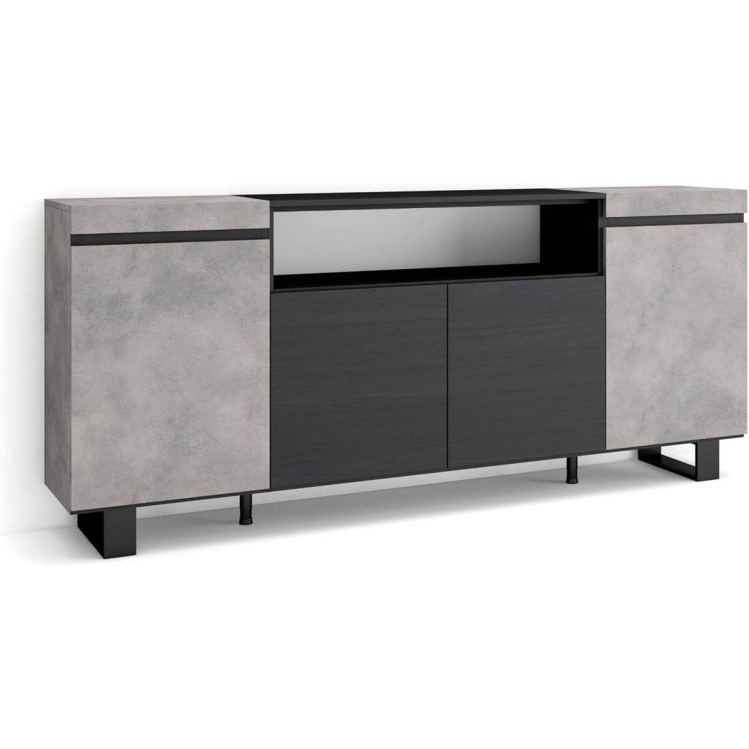 Ein Metallgestell und 4 Tueren an dem Hochschrank