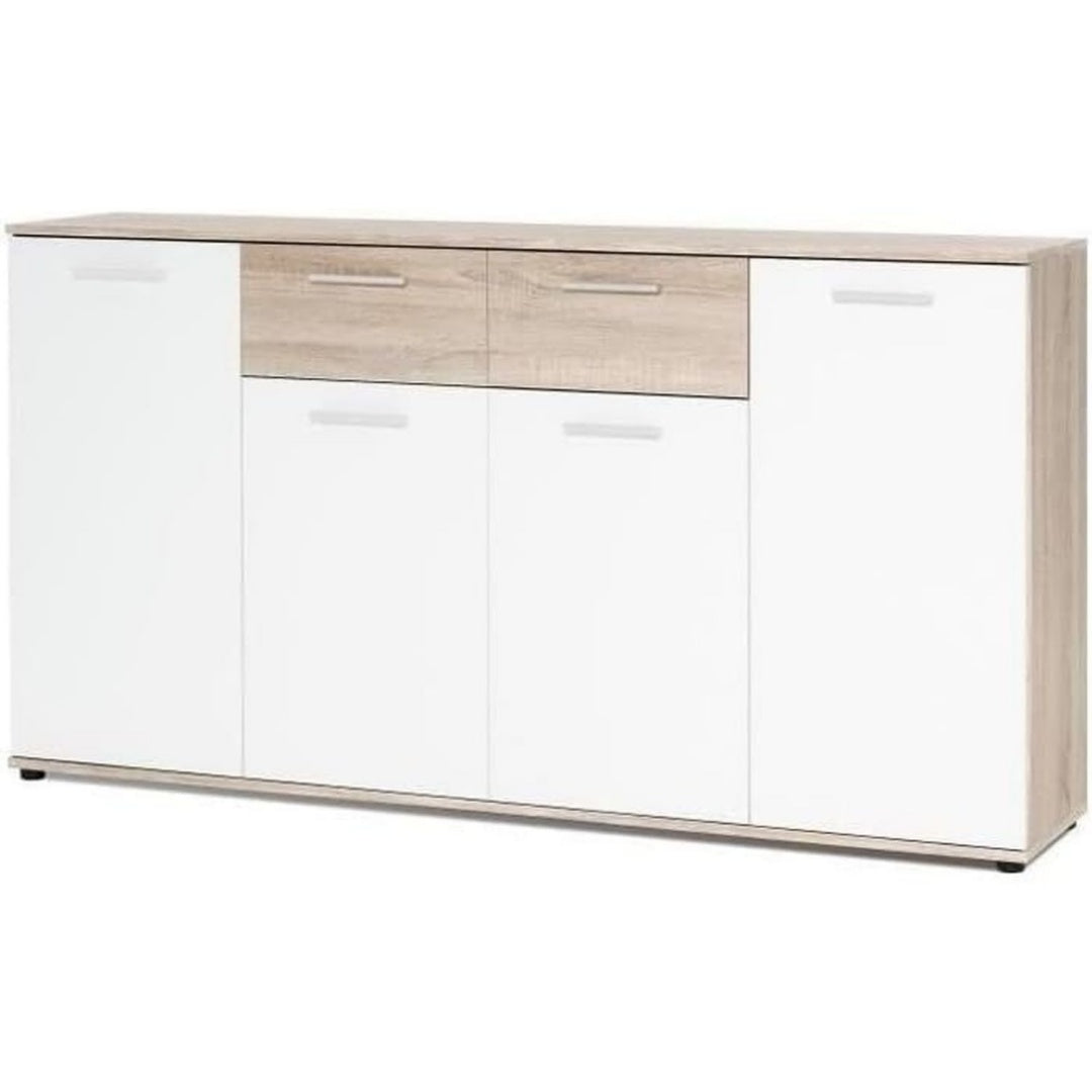 Das Sideboard vereint 4 Tueren mit verstellbaren Ablagen