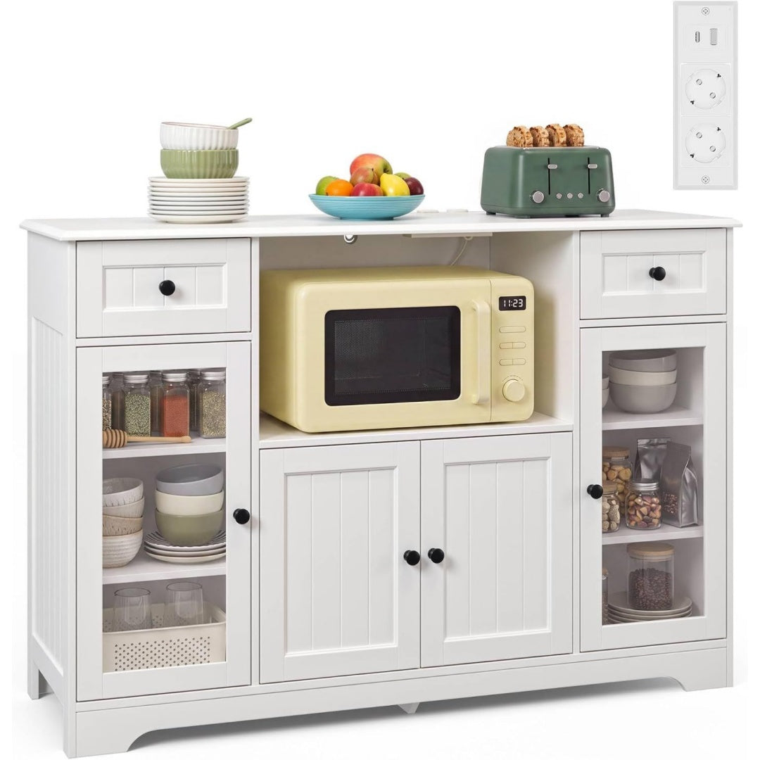 Glastueren praegen das Sideboard in Weiss