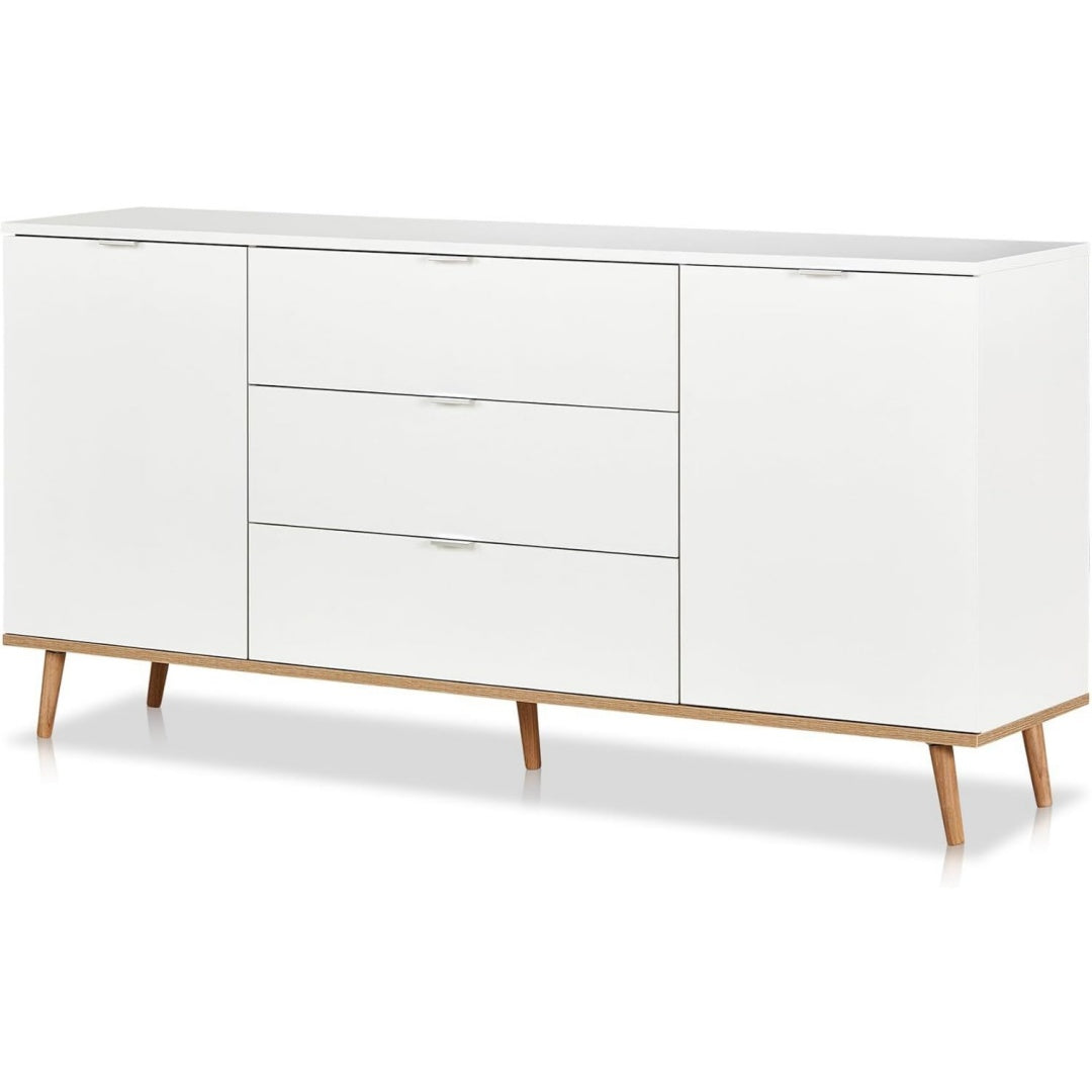 Das Sideboard vereint 3 Schubladen mit Schubladen