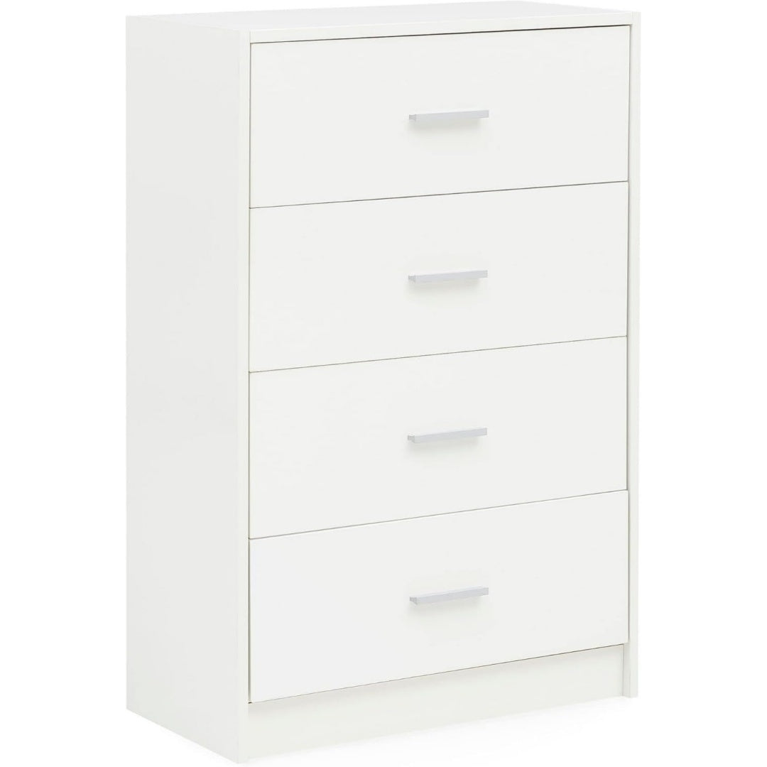 Glaenzende Oberflaechen praegen das Sideboard in Weiss